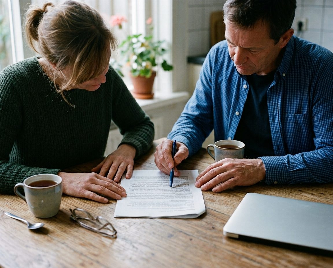 Man en vrouw nemen samen een document door aan de keukentafel